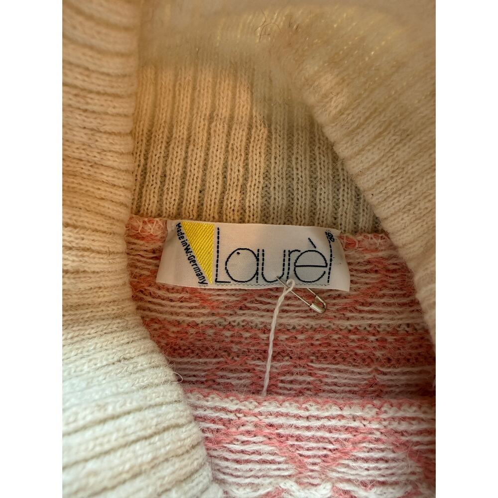 Vtg 80s Laurel Escada Pink Orange Brown Pine Tree Oversized Turtleneck - Size L - Picture 3 of 4